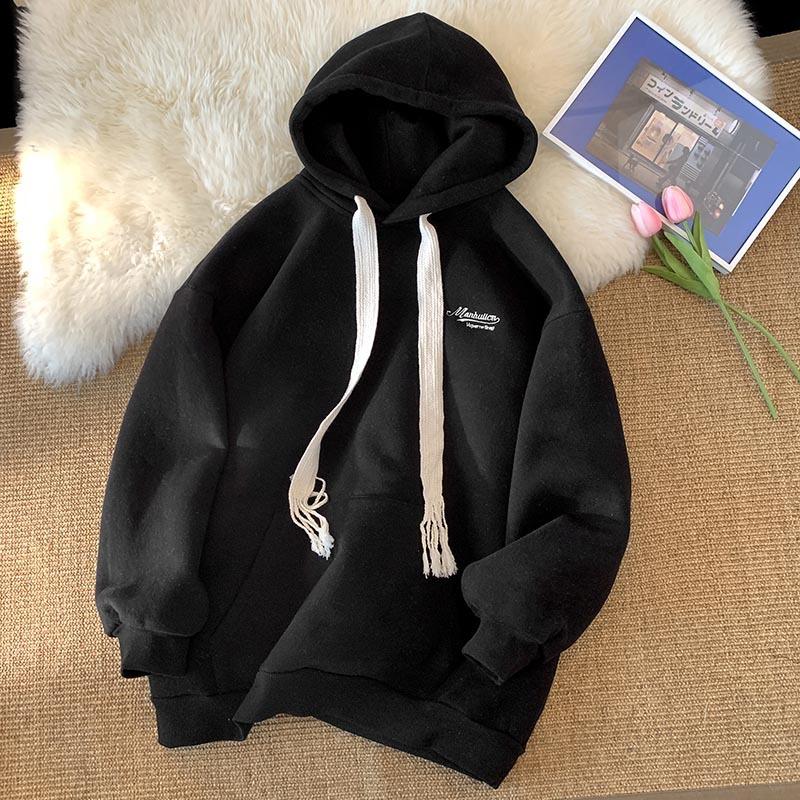 Женские свободные свитера с длинным рукавом и капюшоном с круглым вырезом женские топы однотонные толстовки XXL чёрный 1940₽