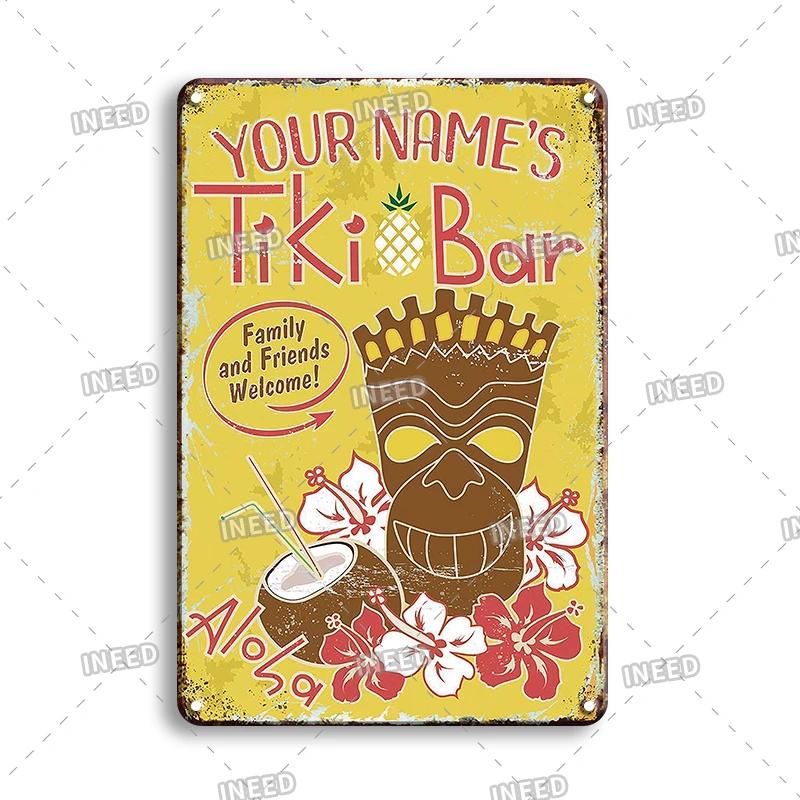 Funny Aloha Tiki Bar Tin Sign, Vintage Beach Bar, Pub Art, Wall Decor, Metal Plate, Retro Hawaii Beauty, Iron Painting Signs