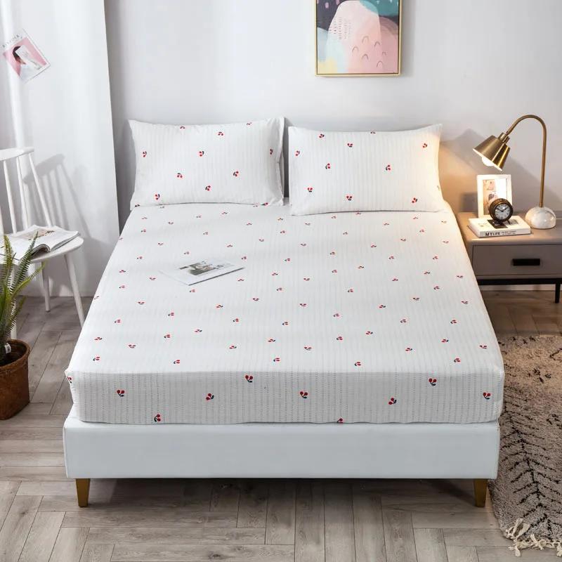 Pure Cotton Printed Fitted Sheet Only Non-Slip Protective Cover for Bedroom  (no Pillowcase)
