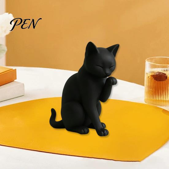 Sculpture de Chat Sans Bavure Modèle Noir, Ornement de Forme Mini, Figurine Décorative Mate Imprimée en 3D pour Bureau Entrée Chambre à Coucher