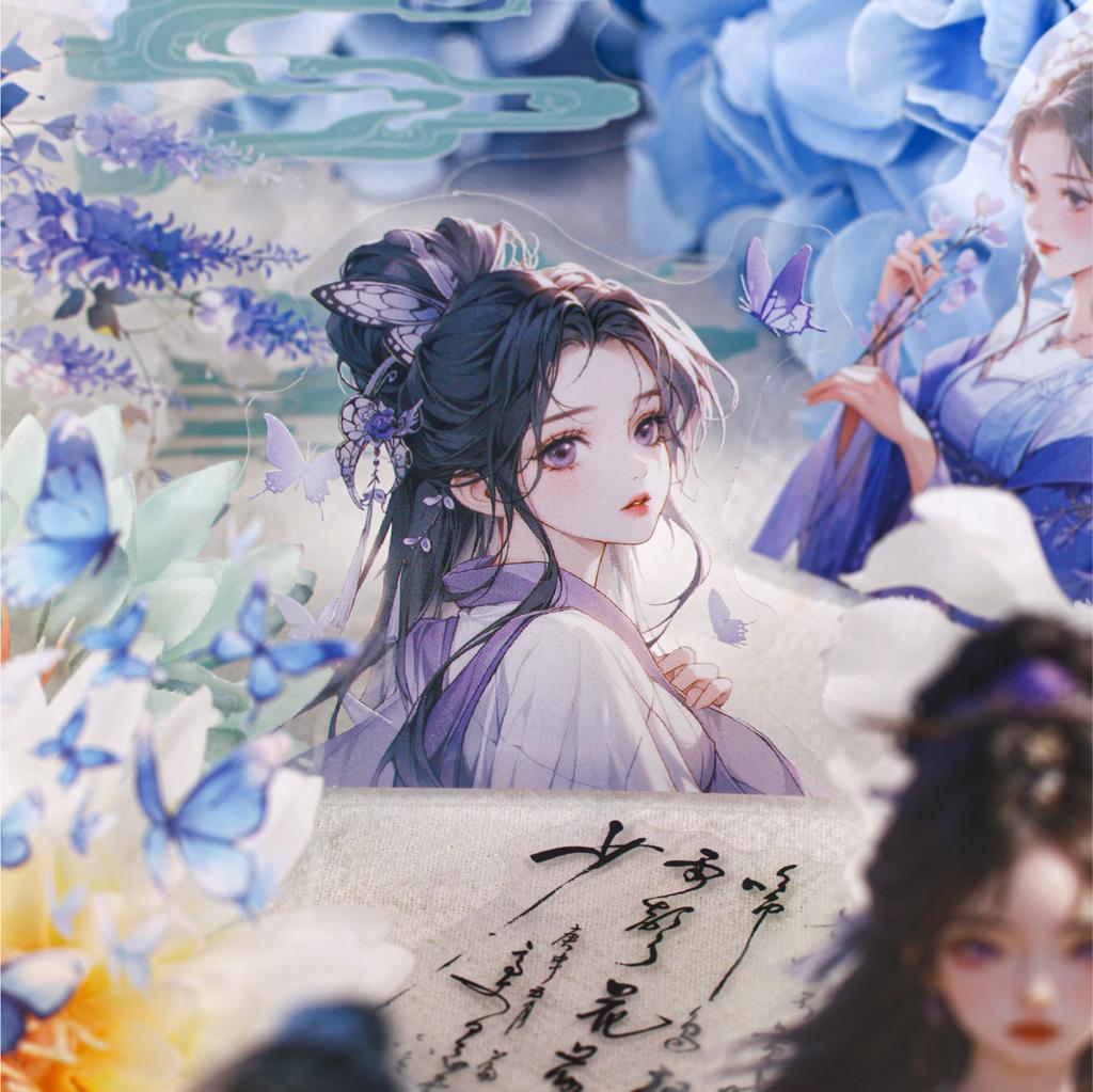 JIAMEI 15pcs Jiangnan Series Kawaii Ancient Style Girl Adhesive Decorative Stickers DIY Scrapbook Aesthetic Stationery Stickers