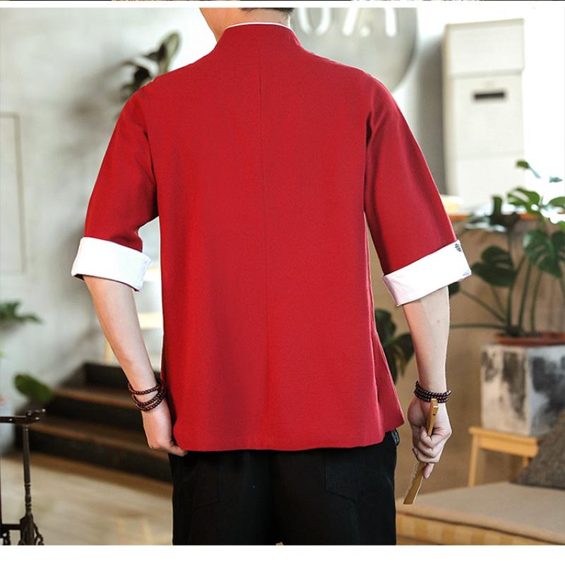 Nakışlı Vinç Kısa Kollu Gömlekler Erkekler Geleneksel Rahat Tang Takım Elbise Hırka Erkekler Çin Tarzı Retro Kung Fu Bluzlar Erkekler
