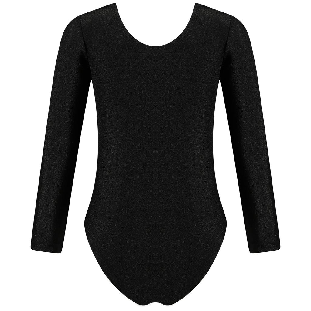 Girls Long Sleeve Round Neckline Shiny Rhinestone Bronzing Cloth Patchwork Slim Fit Dance Leotard