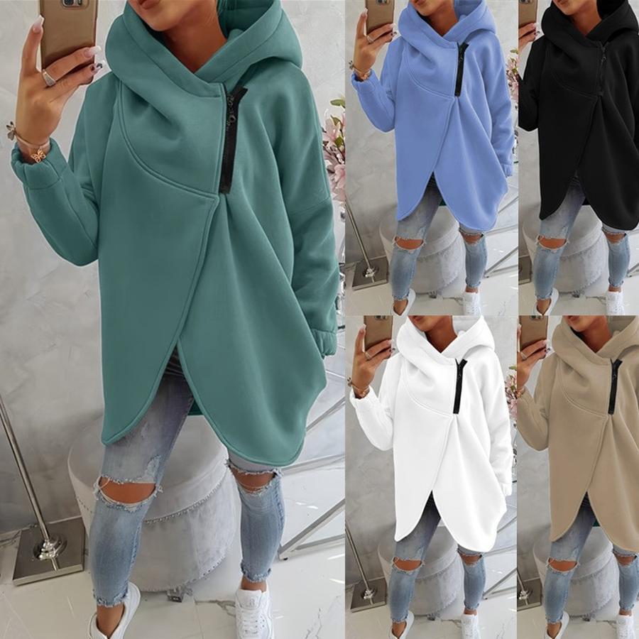 Women's Long Sleeve Casual Black Hoodie Sweatshirt with Front Pockets and Zippered Hood