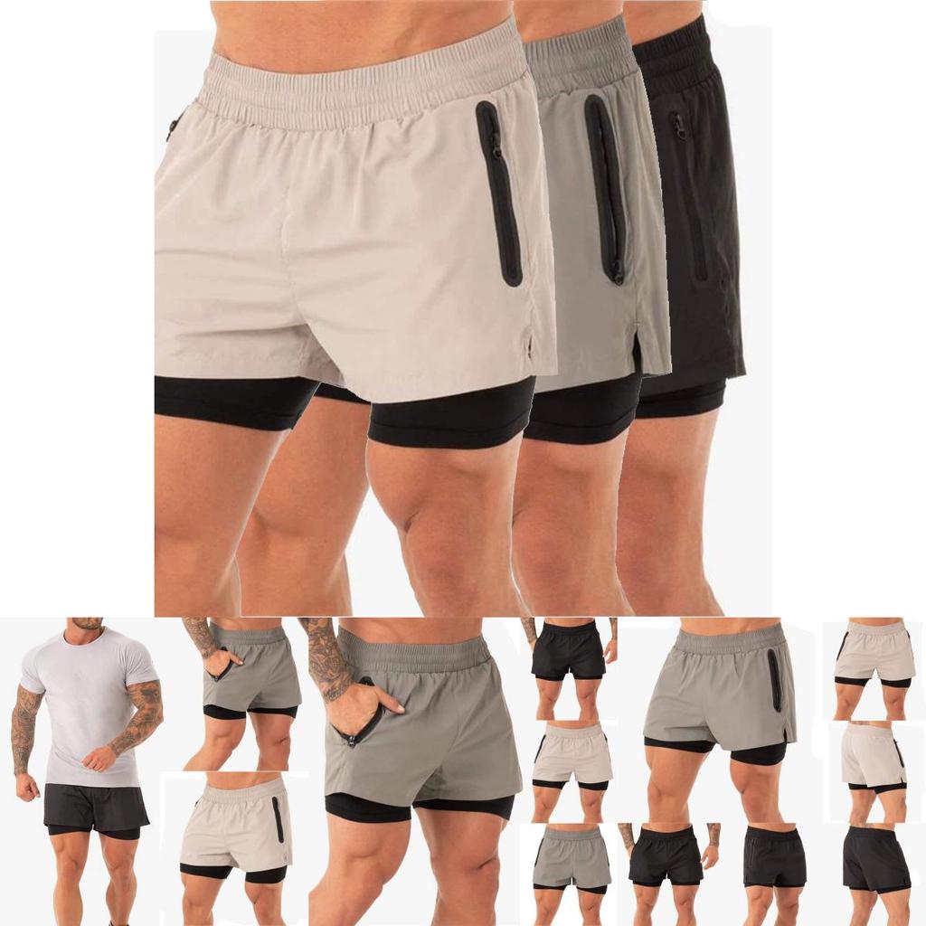 Men's Gym Sports Training Shorts With Breathable Mesh And Zippered Pockets