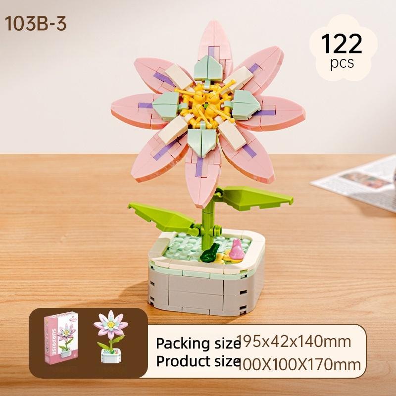 Cartoon Flower Building Blocks, Children's Educational Toys, Birthday Gifts for Boys and Girls, Camellia and Sunflower Model
