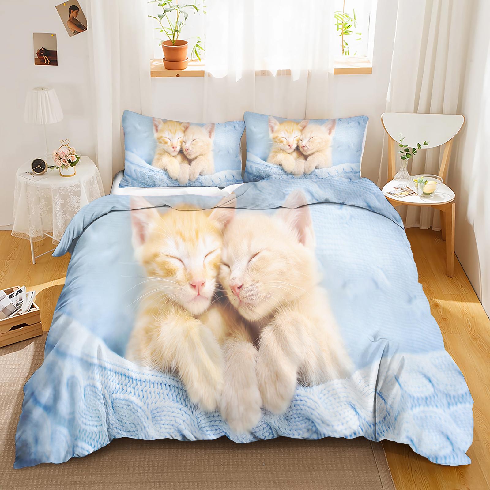 

Cat, Animal Bedding Set black Anime 100% Polyester Duvet Cover Set Printed Cartoon Home Decor 135x200cm