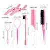6Pcs Hair Brush Set Bristles Hair Brush Edge Controls Brush Tail Comb with Duckbill Clips Rubber Band for Women Girls