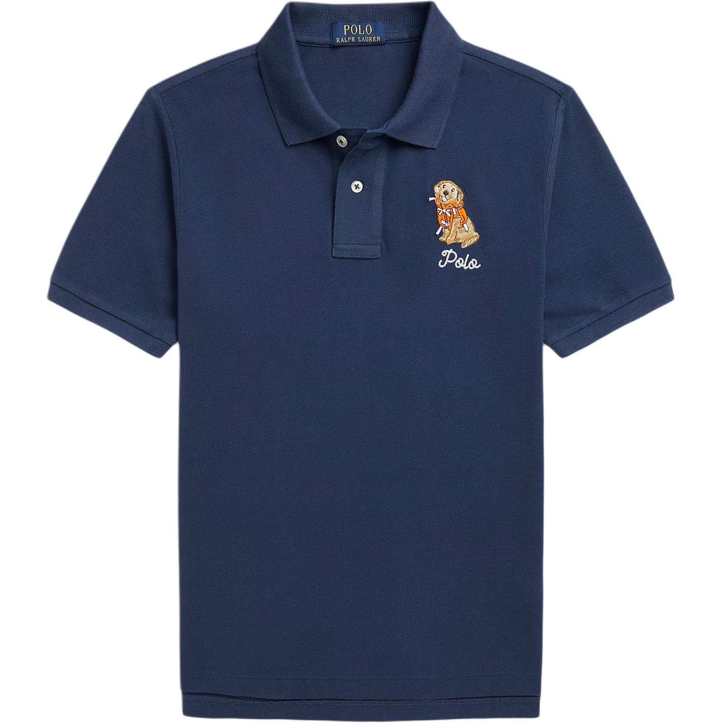 

Polo Ralph Lauren Рубашка поло Однотонная Вышитый пес Хлопковая сетка Детские топы Синий 323964158-001 XL