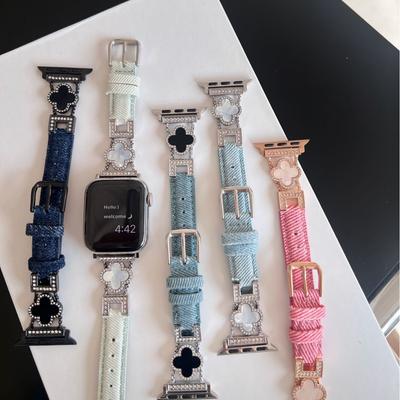 Applewatch9876 Four Leaf Clover Denim Leather Strap 10Se Denim Leather Apple Watch Strap