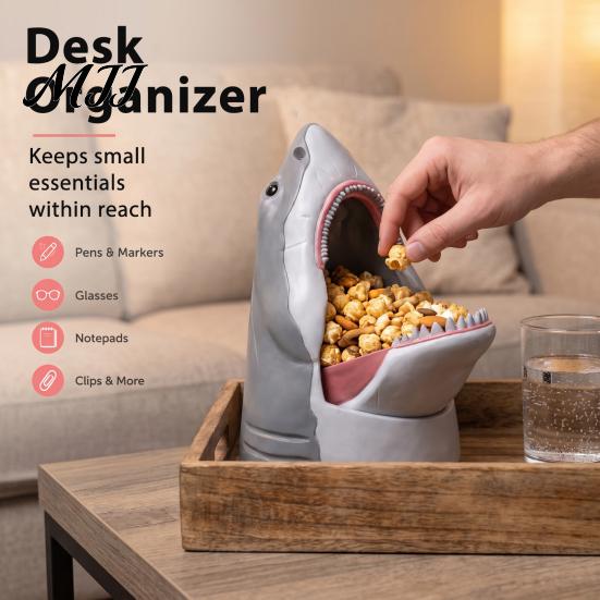 Animal Decorative Container Shark Snack Bowl Desk Organizer, Head Jewelry Candy Storage Box, Desktop for Home Office