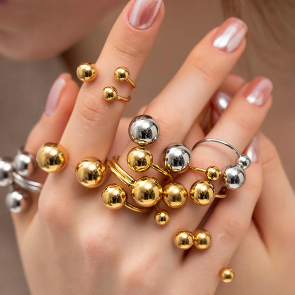 Spherical Personality Ring Women's Gold Steel Size Ball Ring Premium Niche Accessories