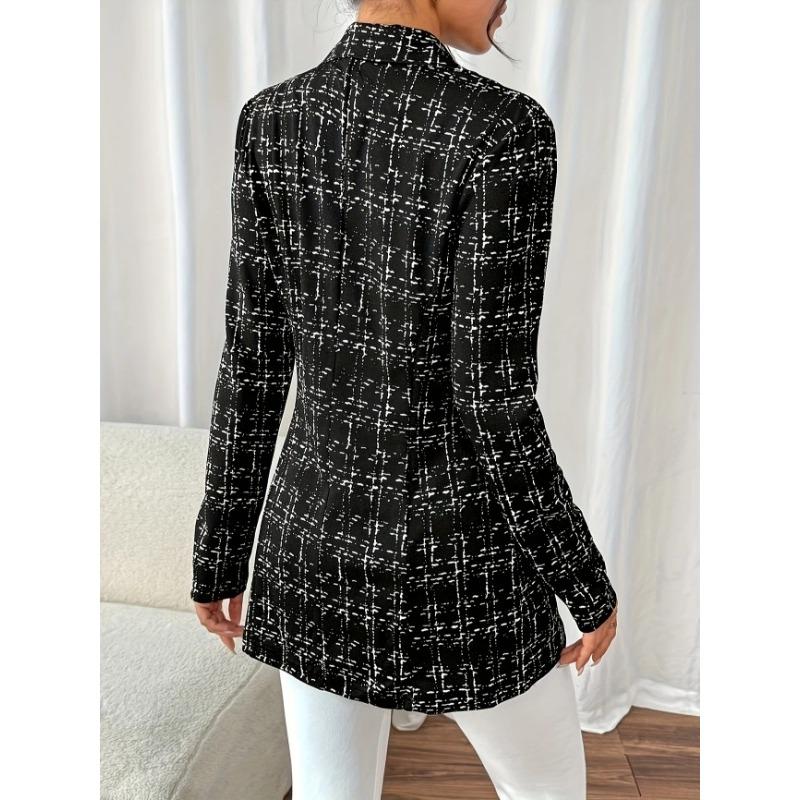 Women S Fitted Turn Down Collar Long Sleeve Button Blazer