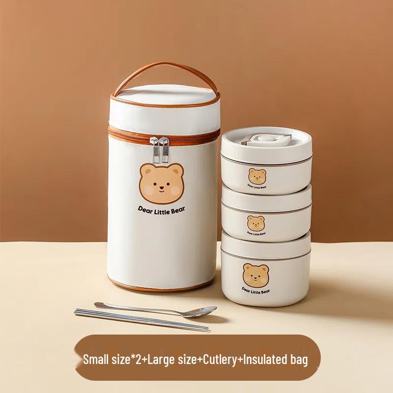 Hongpa Cartoon Bear 3-Piece Stainless Steel Lunch Box Set