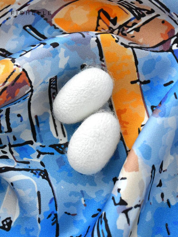 New blue yellow watercolor painted printed natural silk twill square scarf women's spring autumn real silk scarves luxury shawl