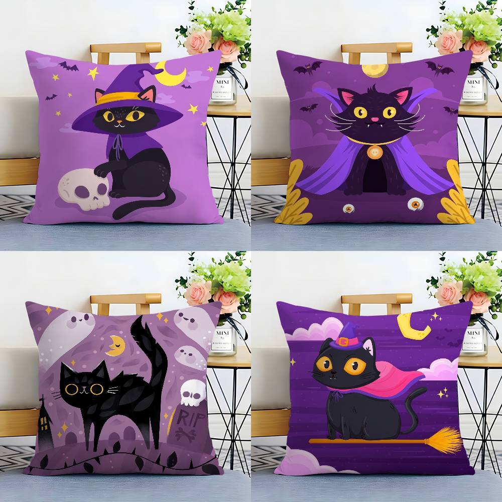Halloween Cute Purple Cat Pillow Case Plush Fabric Soft Double Sided Print Sofa Cushion Cover Throw Pillow Covers