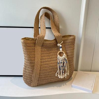 Sommer Stroh Große Kapazität Damen Schultertasche Quasten Design Gewebte Strand Tragetasche