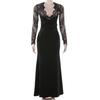 2026 Spring Elegant European-Style Lace Patchwork Deep V-Neck Slim Fit Long Sleeve Dress for Women