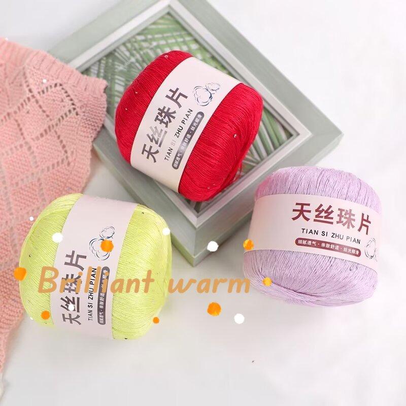 50g/roll Tencel Sequins Cotton Blended Lace Hook Weaving Thread DIY Hand Woven Shawl Scarf Yarn Breathable Soft Hand Woven Yarn