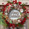 2D Merry Christmas Garland, Santa Claus Candy Christmas Tree 7.87inch Wooden Round-shaped Hanging Wall or Door Decor