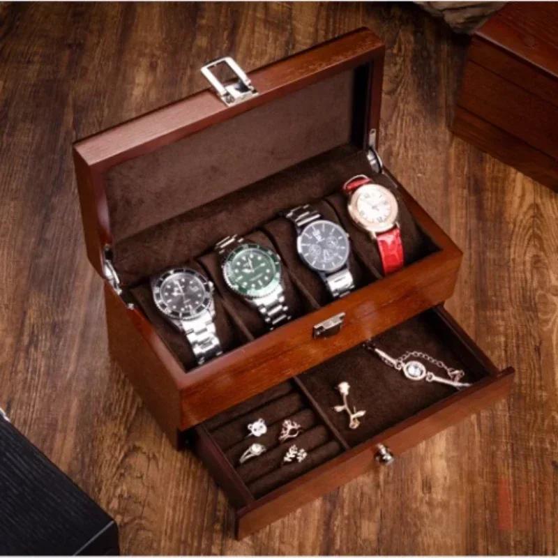 Elegant Wooden Watch Casket Multi-layer Jewelry Storage Double Layer Organizer with Cufflink & Ring Boxes High-Grade Watch