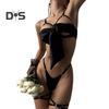1 Set Women Bra Panties Thigh Ring Set Bow-knot Decor Sleeveless Backless Low-cut Pornographic Romantic Night Nightie Bra Briefs Set Wedding Night