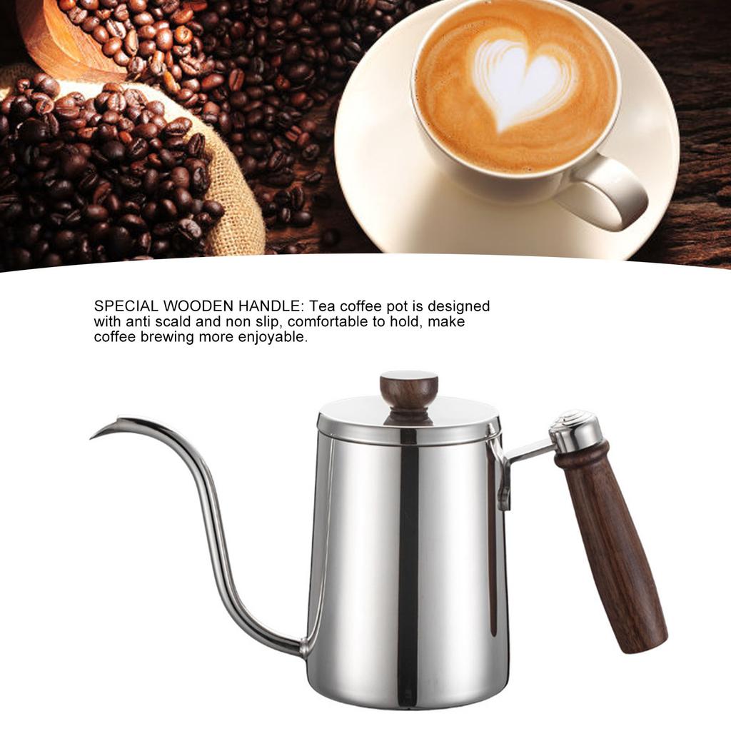 Ruční konvička na filtrovanou kávu Drip Coffee Kettle Dřevěná rukojeť Husí krk Nerezová ocel 304 Konvička Pour Over