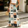Women Wide Leg Pants High Waist Drawstring Loose Fit Halloween Print Long Casual Trousers with Pockets and Ruffle Hem