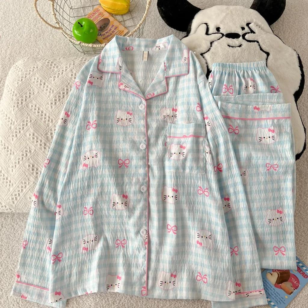 Cloud Cotton Cartoon Pajama Set: Long Sleeve Cardigan and Pants for Women