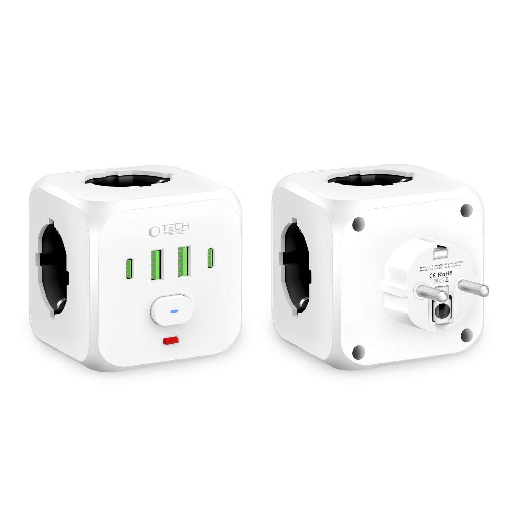 Listwa Kostka Zasilająca Rozdzielacz USB-A USB-C AC Typ Schuko - Biały