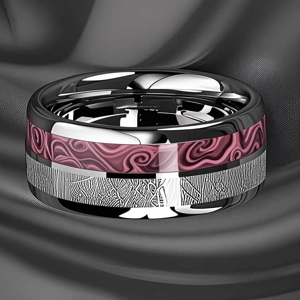 Men's Fashion 8MM Luxury Agate Stone Inlay Steel Ring Women Wedding Band Polished Stainless Steel Rings Party Gift Wholesale