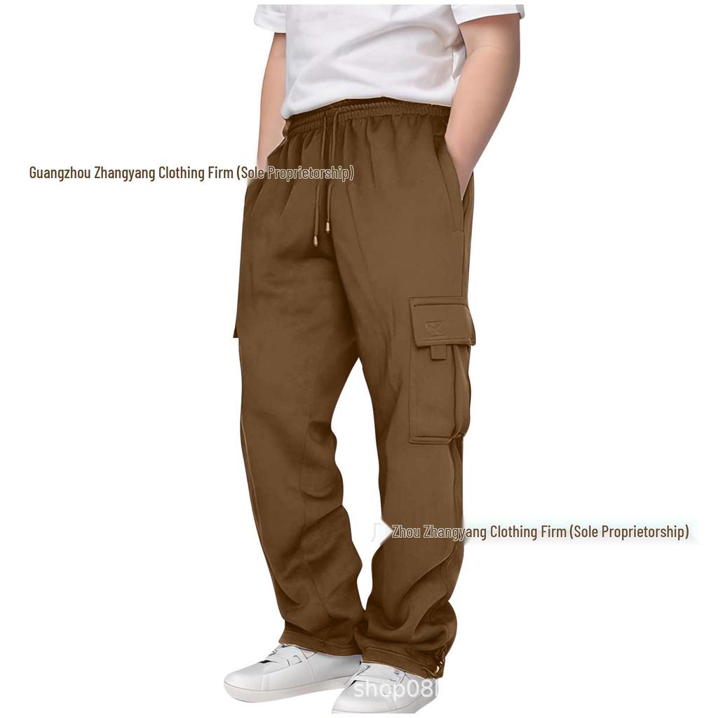 2024 Boys' European & American Multi-Pocket Drawstring Cargo Sweatpants for Middle & Big Kids