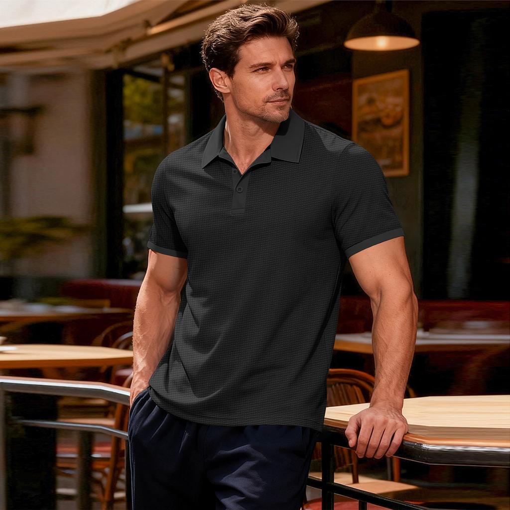 Men's Golf Shirt Casual Sports V Neck Ribbed Collar Short Sleeve Fashion Casual Color Plain Spring & Summer Regular Fit