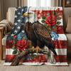 1PC Boho American Flag Eagle with Floral Accents Thick Flannel Blanket, Soft Warm Portable Throw,Great Gift for Boys Girls