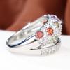 Luxury Silver Color Ring for Women Multi Color Round Zircon Paved Evening Party Banquet Fashion Jewelry Gift
