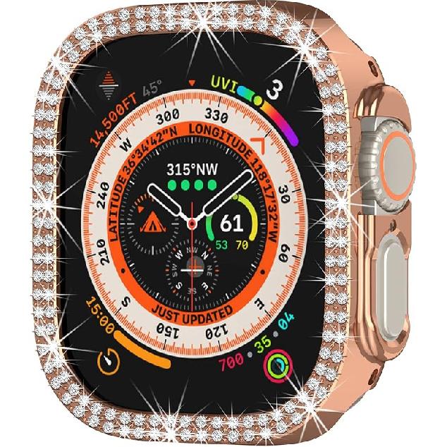 Compatible with Apple Watch Ultra 3/2/1 49mm Double Row Bling Diamond Case PC Bumper Protective Cases Women Men Crystal Shining Rhinestone Cases