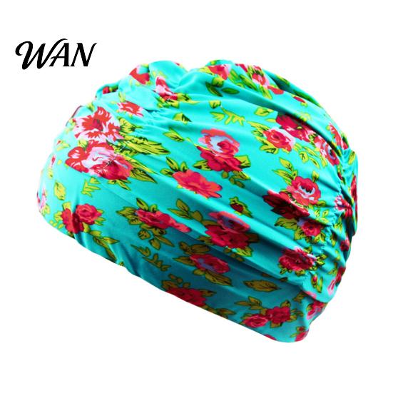 Cloth Swim Cap Swimming Pool for Women, Breathable Colorful Ruffle Large Head Cap, Elastic Ear Protection Short Long Hair Bathing Hat