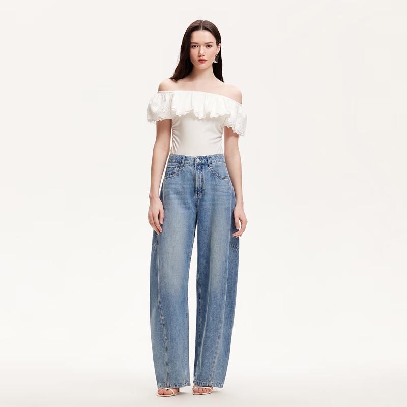 VEROMODA Women's High-Waist Washed Banana Fit Denim Jeans