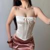 Sexy Pure Desire Wind Butterfly Knot Splicing Satin Topless Tank Top, Spicy Girl Looks Thin Fish Bone Small Strap