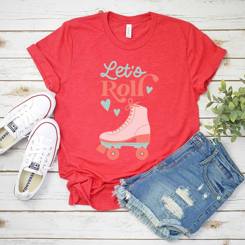 Lets Roll Shirt Fun Roller Skate Shirts Retro Summer Kid Tshirt 80s Kid Tee 90s Kid Tees Women Summer Retro Short Sleeve Tops