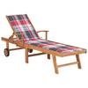 Day and Night - Day and Night Lounger with Red Checkered Cushion Solid Teak Wood