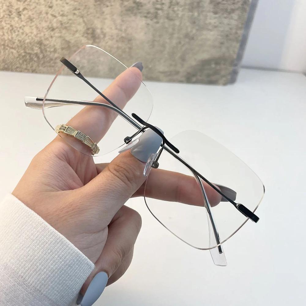 Transparent Rimless Blue Light Blocking Glasses Ultra Light Optical Metal Frame Eyewear for Women Men