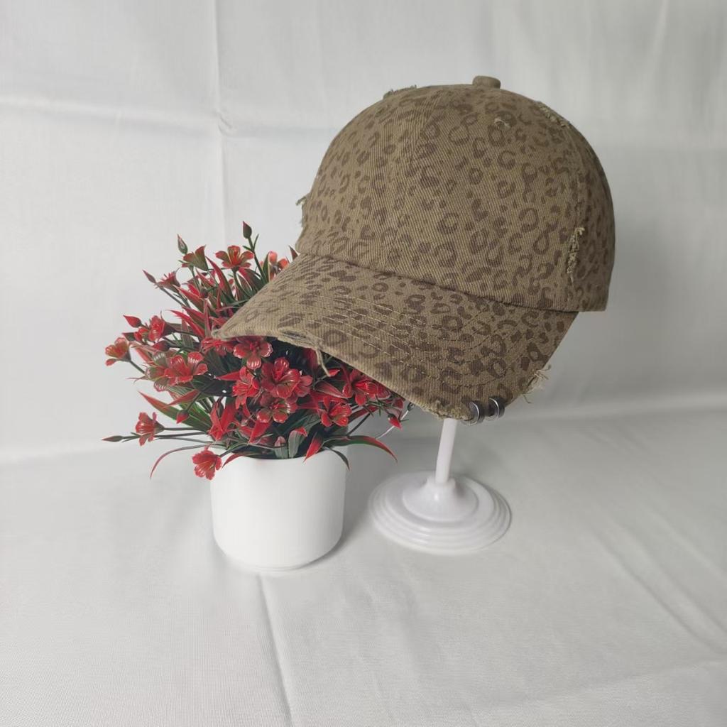 Leopardenmuster Hut Damen Großer Kopfumfang Baseballkappe Vielseitig Amerikanischer Retro Nischenhut Modisch und Lässig Neu