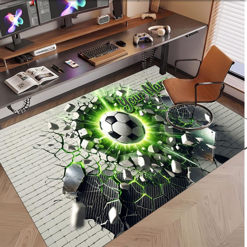 Soccer Theme Soft Crystal Velvet Rug Custom Name & Text Print Non Slip Floor Rug for Bedroom Living Room
