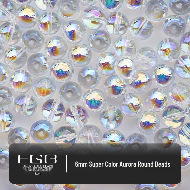 Aurora Iridescent Glass Seed Beads 4-10mm: Super Shiny, Transparent Round/Saucer Beads for DIY Jewelry & Crafting.
