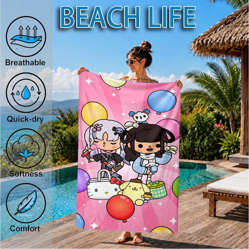 Toca Boca Game Characters In Grid Beach Towel, Quick-drying, Easy To Care For, Suitable for Both Fitness and Beach Vacations,Sports Essential