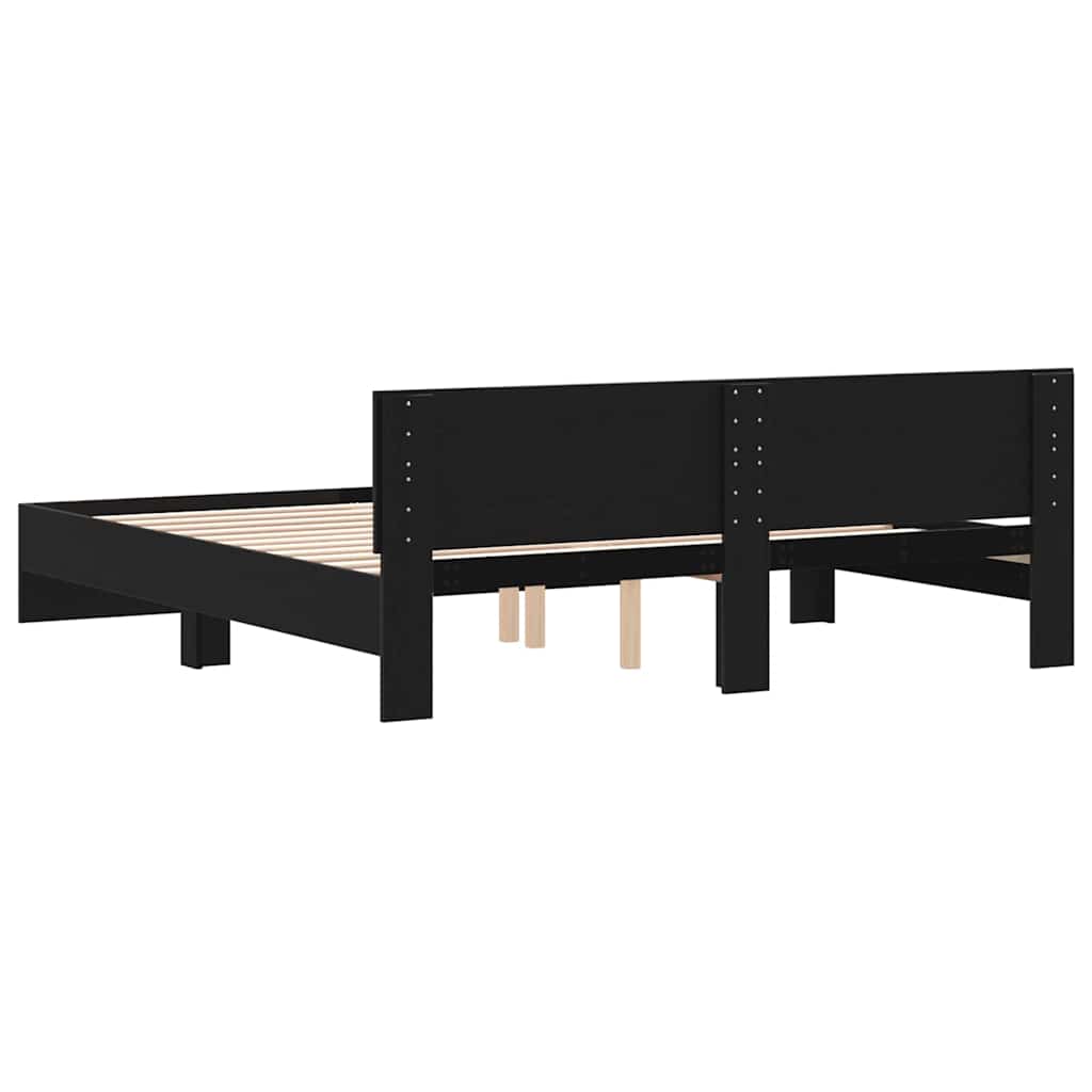Bed Frame Black Oak Effect 203 x 185 x 70 cm Engineered Wood