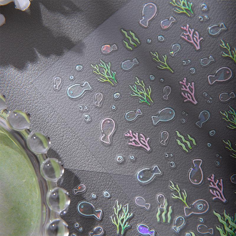 SKY Ocean Fish & Seaweed Nail Art Stickers - Jelly Shell & Bubbles Design