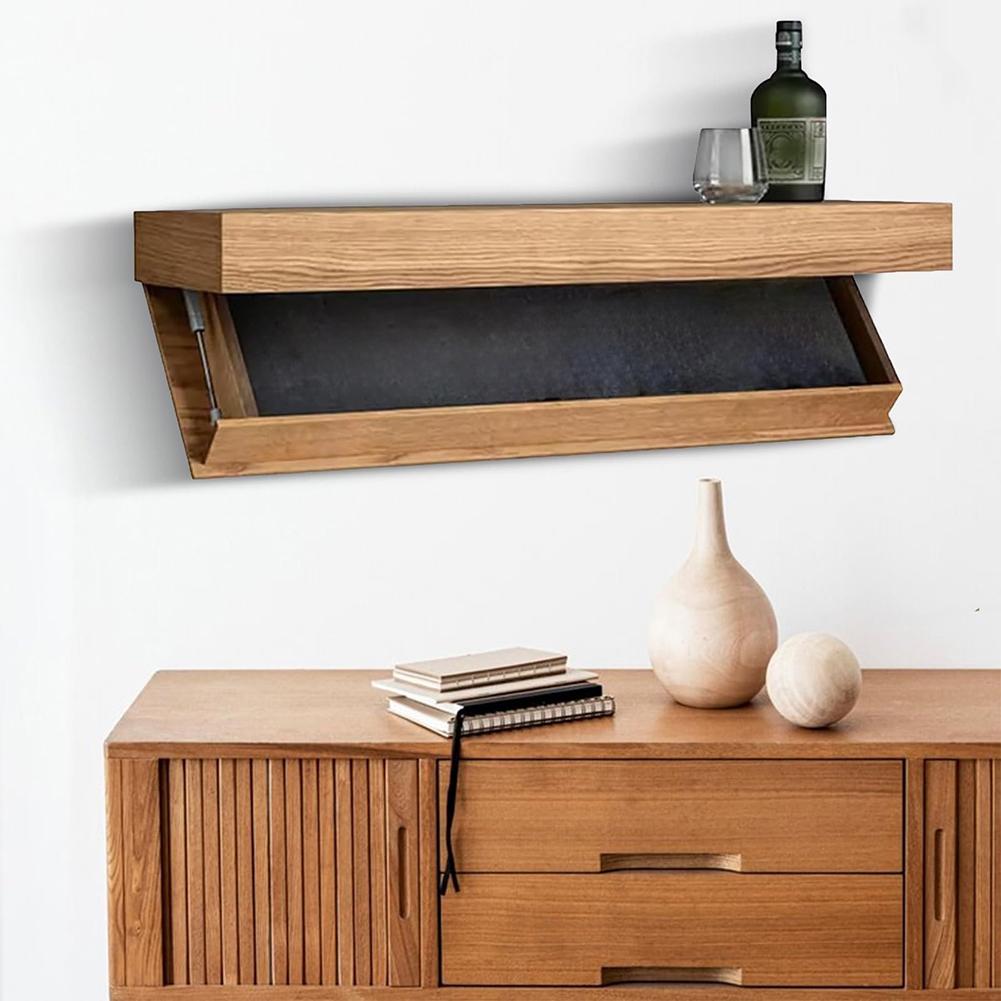 Wooden Magic Flap Shelf with Secret Compartment Concealed Floating Shelf Wall-Mounted Hidden Shelves for Home Decor
