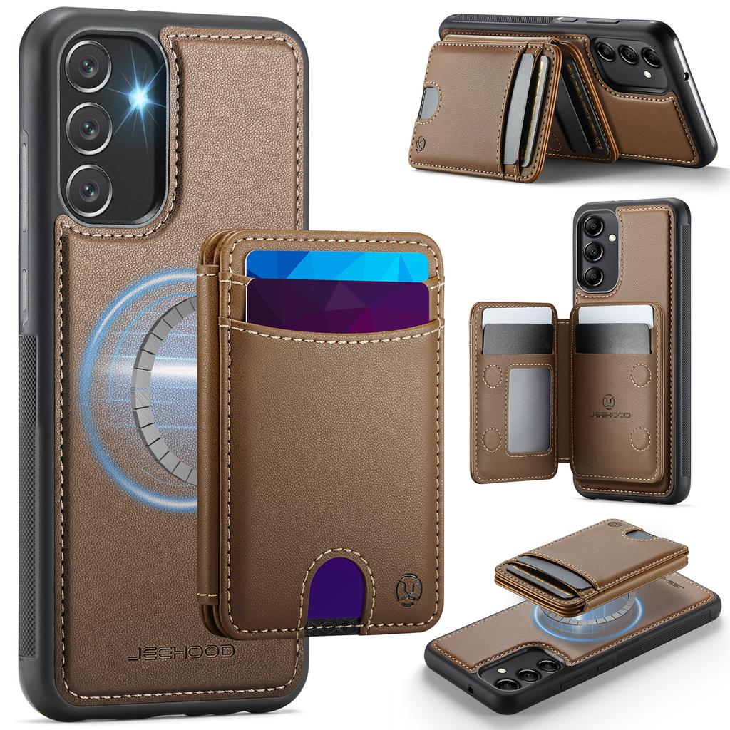 For Samsung Galaxy A34 5G Magnetic Case JEEHOOD J10 Leather Back Phone Cover with Detachable Card Holder Kickstand